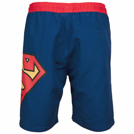 Superman Symbol Blue with Red Waistband Board Shorts